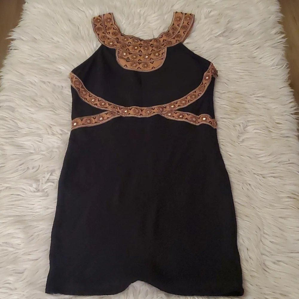 Free People Embellished Cutout Black Mini Dress – Size Small